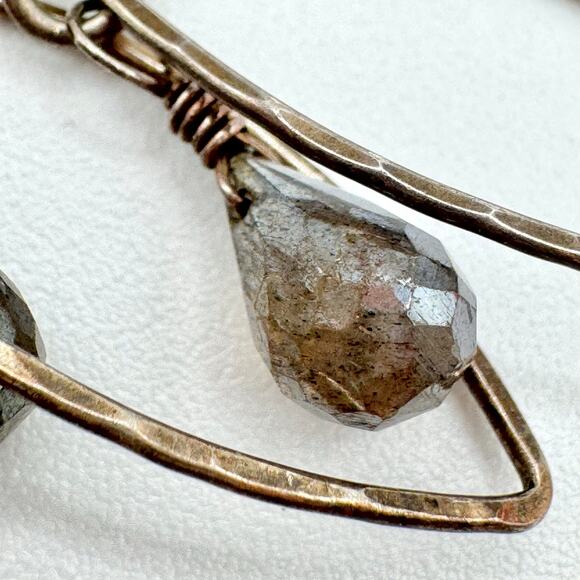 Labradorite Briolette Dangle Silver Threader Hoop Earrings Wirework Acid Tested - Picture 6 of 12